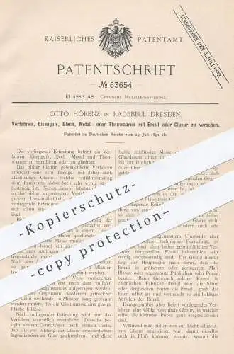 original Patent - Otto Hörenz , Radeul / Dresden , 1891 , Eisenguss , Blech , Metall , Ton mit Email o. Glasur versehen