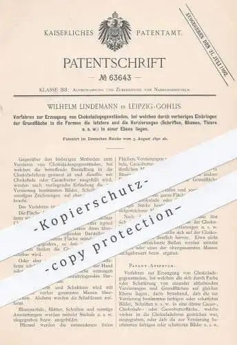 original Patent - Wilhelm Lindemann , Leipzig / Gohlis , 1890 , Schokoladenfiguren | Schokolade , Kakao , Kakaobutter !