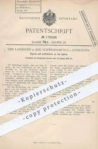 original Patent - Emil Landfried , Bad Schweizermühle / Königstein , 1906 , Zigarre , Zigarren | Tabak , Rauchen !!!