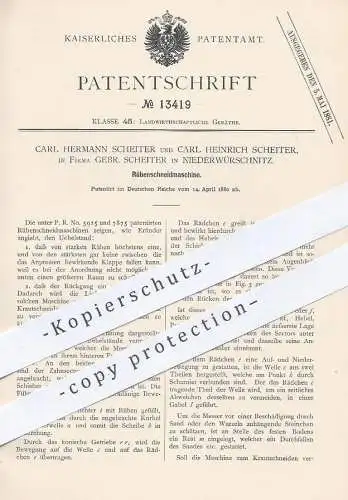 original Patent - Carl Hermann & Carl Heinrich Scheiter , Niederwürschnitz , Chemnitz / Erzgeb. ,  Rübenschneidmaschine