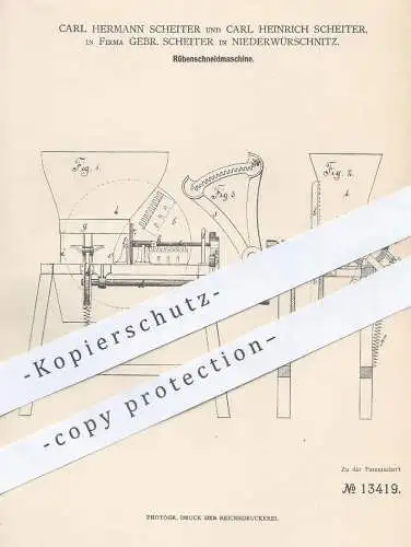 original Patent - Carl Hermann & Carl Heinrich Scheiter , Niederwürschnitz , Chemnitz / Erzgeb. ,  Rübenschneidmaschine