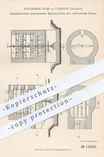 original Patent - Waldemar Rube , Corbach / Korbach / Waldeck , 1880 , Calcinierofen mit indirektem Feuer | Ofen , Öfen