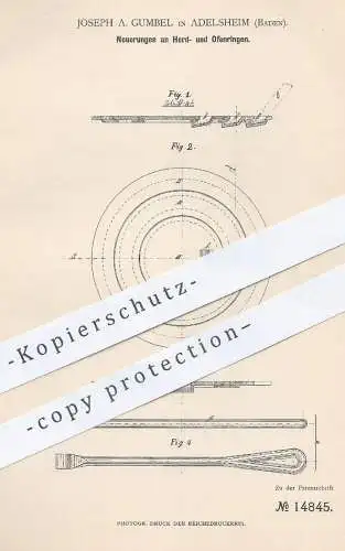 original Patent - Joseph A. Gumbel , Adelsheim / Baden , 1881 , Herdringe u. Ofenringe | Herd , Ofen , Heizung , Öfen