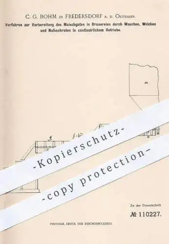 original Patent - C. G. Bohm , Fredersdorf / Berlin , 1899 , Vorbereitung von Maische in Brauerei | Bier brauen | Malz !