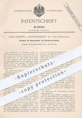 original Patent - Carl Kersten , Burgwaldniel / Düsseldorf , 1892 , Türband | Türbänder , Tür , Schlosser , Fensterbauer