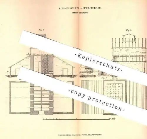 original Patent - Rudolf Müller , Schleusenau , 1877 , Offener Ziegelofen | Ziegel - Ofen | Ofenbauer , Öfen , Brennofen