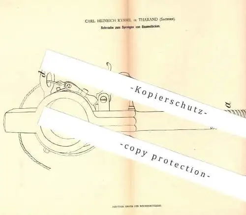 original Patent - Carl Heinrich Ryssel , Tharand , Tharandt / Dresden / Sachsen , Schraube zum Sprengen von Baumstöcken