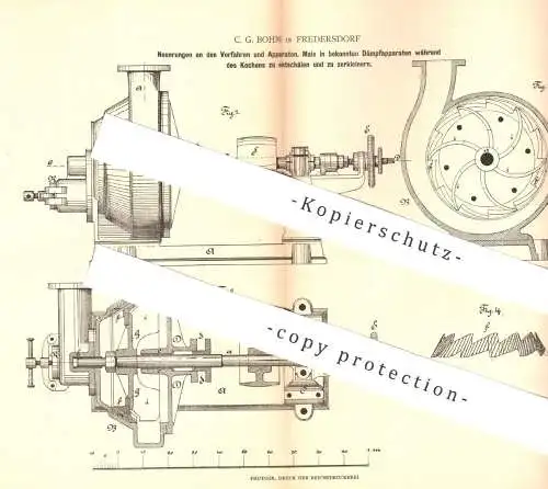 original Patent - C. G. Bohm , Fredersdorf / Berlin , Mais im Dämpfapparat schälen u. zerkleinern | Kochen , Dämpfen !!!