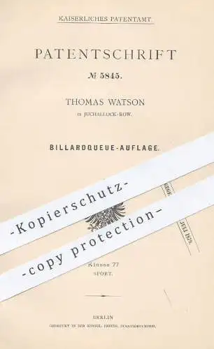 original Patent - Thomas Watson , Juchallock Row , 1878 , Billardqueue - Auflage | Billard - Queue | Pool , Sport !!!