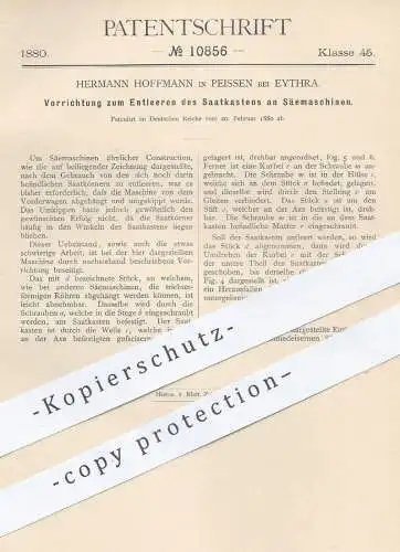 original Patent - Hermann Hoffmann , Peissen / Eythra / Halle / Saale  1880 , Saatkasten an Säemaschine | Aussaat , Saat