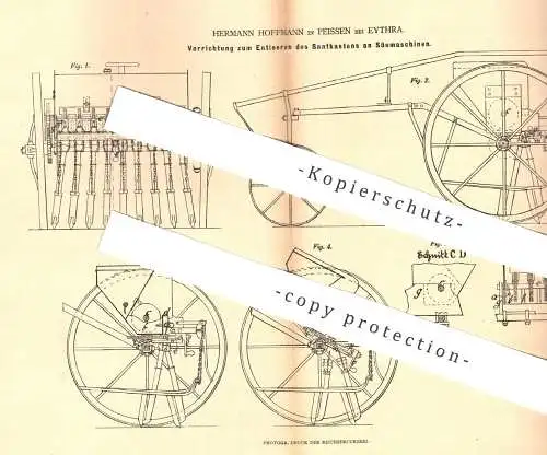 original Patent - Hermann Hoffmann , Peissen / Eythra / Halle / Saale  1880 , Saatkasten an Säemaschine | Aussaat , Saat