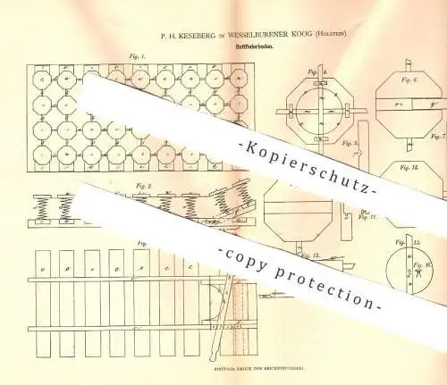 original Patent - P. H. Keseberg , Wesselburenerkoog / Holstein / Heide / Eider  1880 , Bettfederboden | Bett , Matratze