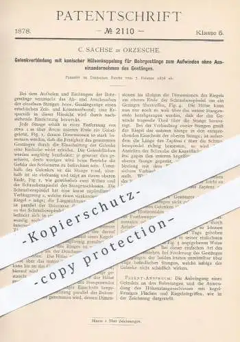 original Patent - G. Sachse , Orzesche / Polen 1878 , Gelenkverbindung für Bohrgestänge | Bohrmaschine , Bohrer , Bohren