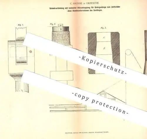 original Patent - G. Sachse , Orzesche / Polen 1878 , Gelenkverbindung für Bohrgestänge | Bohrmaschine , Bohrer , Bohren