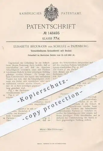 original Patent - Elisabeth Beckmann geb. Schulte , Papenburg , 1902 , Schachbrett mit Deckel | Schach , Schachspiel !!