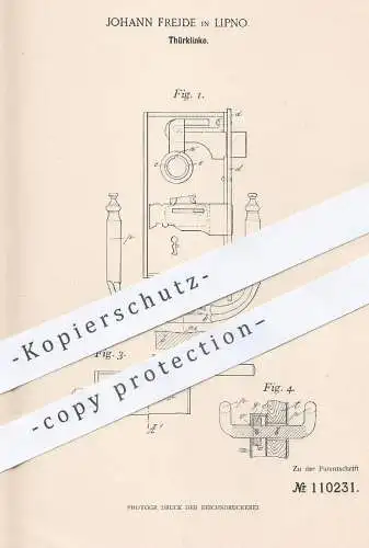 original Patent - Johann Frejde , Lipno , Tschechien , 1899 , Türklinke | Tür Klinke | Schlosser , Schlosserei , Schloss