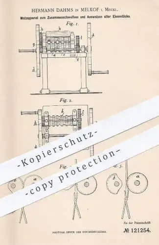 original Patent - Hermann Dahms , Melkof , Mecklenburg 1899 , Walze zum Zusammenschweißen & Auswalzen alter Eisenstücke