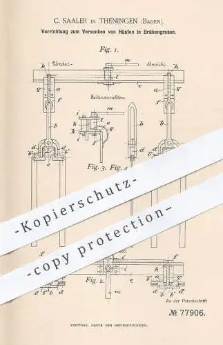 original Patent - C. Saaler , Teningen , Freiburg 1894 , Versenken von Häuten in Brühengrube | Gerber , Leder , Gerberei