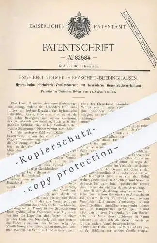 original Patent - Engelbert Volmer , Remscheid / Bliedinghausen , Hydraulik - Hochdruck - Steuerung | Fahrstuhl , Kran