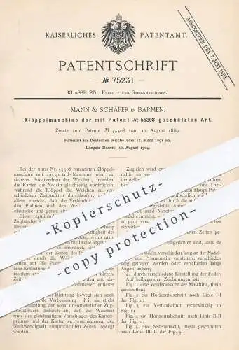 original Patent - Mann & Schäfer , Barmen , 1891 , Klöppelmaschine | Klöppeln | Jaquard | Handarbeit