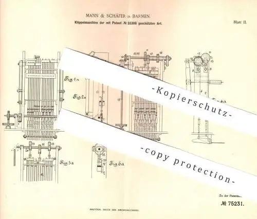 original Patent - Mann & Schäfer , Barmen , 1891 , Klöppelmaschine | Klöppeln | Jaquard | Handarbeit