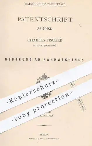 original Patent - Charles Fischer , Laxou , Frankreich , 1879 , Nähmaschine | Nähmaschinen | Näherin , Schneider !!!