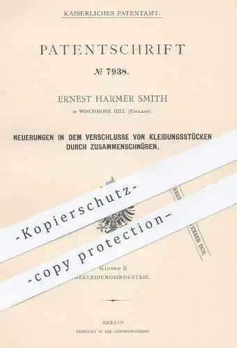 original Patent - Ernest Harmer Smith , Winchmore Hill , England , Kleidungsstück - Verschluss | Bekleidung , Schneider