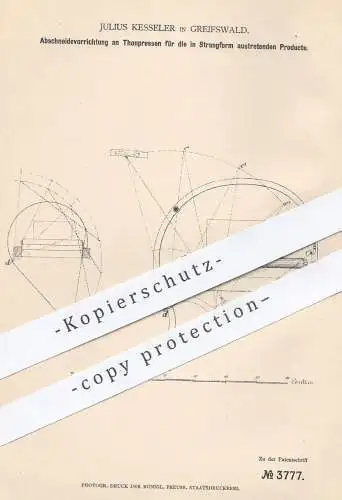 original Patent - Julius Kesseler , Greifswald , Mecklenburg , 1878 , Tonpresse | Ton , Thon , Keramik , Dachziegel !!!