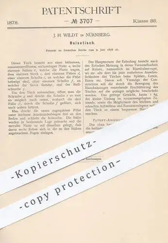 original Patent - J. H. Wildt , Nürnberg , 1878 , Reisetisch | klappbarer Tisch , Tische | Tischler , Holztisch !!!