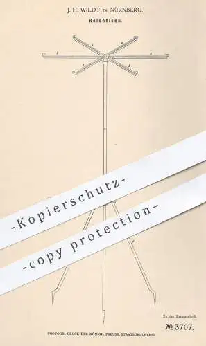 original Patent - J. H. Wildt , Nürnberg , 1878 , Reisetisch | klappbarer Tisch , Tische | Tischler , Holztisch !!!