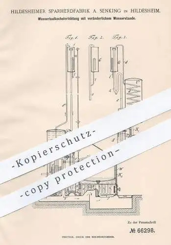 original Patent - Sparherdfabrik A. Senking , Hildesheim , 1892 , Wasserbadkocher | Wasserkocher , Wasser - Erwärmer !!!