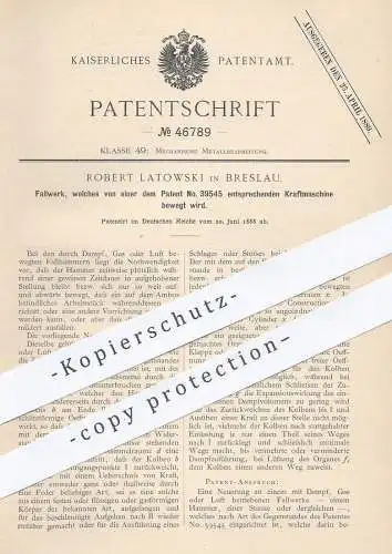 original Patent - Robert Latowski , Breslau , 1888 , Fallwerk , Fallhammer per Kraftmaschine | Gas , Dampf | Motor !!!