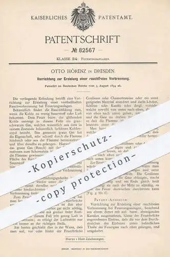 original Patent - Otto Hörenz , Dresden , 1894 , rauchfreie Verbrennung bei Feuerung | Heizung , Ofen , Ofenbauer , Öfen