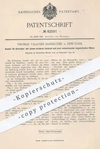 original Patent - Thomas Valatien Handloser , New York , 1894 , Fahrrad - Rahmen | Dreirad , Wagen , Velociped , Rad !