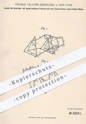 original Patent - Thomas Valatien Handloser , New York , 1894 , Fahrrad - Rahmen | Dreirad , Wagen , Velociped , Rad !