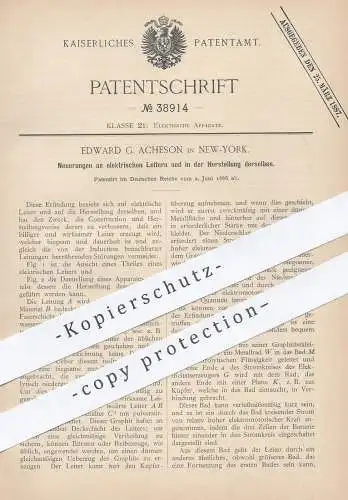 original Patent - Edward G. Acheson , New York , 1886 , elektrische Leiter | Stromleiter , Strom , Elektrik , Elektriker