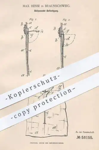 oiginal Patent - Max Hesse , Braunschweig , 1891 , Schlipsnadel - Befestigung | Schlips , Krawatte , Nadel , Schneider !