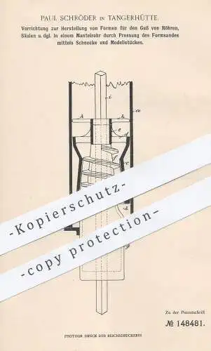 original Patent - Paul Schröder , Tangerhütte , 1902 , Formen für den Guss von Röhren , Säulen | Form | Gießerei !!!