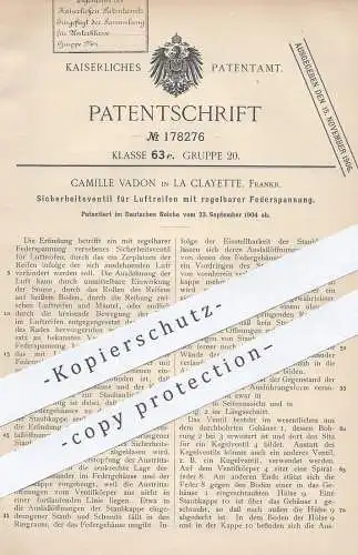 original Patent - Camille Vadon , La Clayette , Frankreich , 1904 , Sicherheitsventil für Luftreifen | Reifen - Ventil !