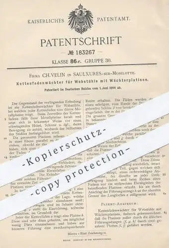 original Patent - Ch. Velin , Saulxures sur Moselotte , 1904 , Kettenfadenwächter für Webstuhl | Weben , Weber !!