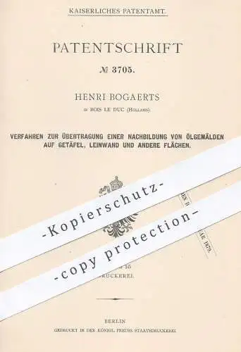 original Patent - Henri Bogaerts , Bois le Duc , Holland 1878 , Nachbildung von Ölgemälde auf Leinwand | Druck , Drucker