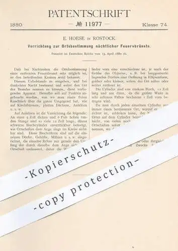 original Patent - E. Hoese , Rostock , Mecklenburg , 1880 , Ortsbestimmung von Feuer | Feuerwehr , Alarm , Brandschutz