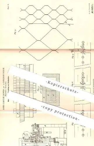 original Patent - James Garton Bower , Earlham House , Norwich , England , 1892 , Drahtnetz | Draht , Maschendraht !!!