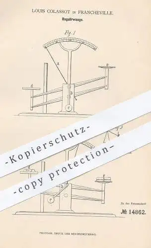 original Patent - Louis Colassot , Francheville , 1881 , Regulierwaage | Waage , Waagen , Wiegen , Gewicht !!