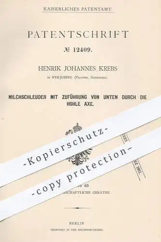 original Patent - Henrik Johannes Krebs , Nykjobing , Falster , Dänemark , 1879 , Milchschleuder | Milch - Schleuder !!!