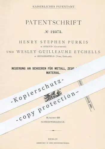 original Patent - H. Stephen Purkis , Stroud , Gloucester | Wesley Guilleaume Etchells , Huddersfield | Metall - Schere