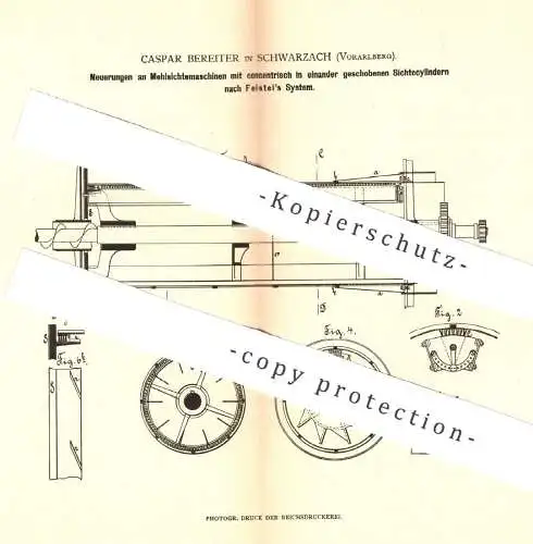 original Patent - Caspar Bereiter , Schwarzach / Vorarlberg , 1879 , Mehlsichtemaschine | Mühle | Mühlen | Feistel !!!