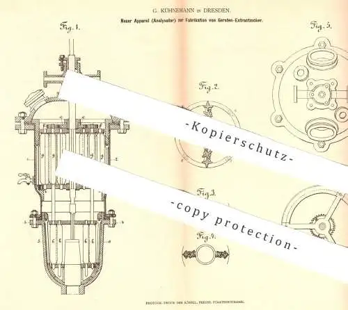 original Patent - G. Kühnemann , Dresden , 1878 , Fabrikation von Gerste - Extraktzucker | Zucker , Analysator !