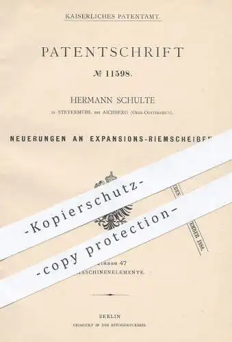 original Patent - Hermann Schulte , Steyermühl / Aichberg , Österreich , 1880 , Expansions - Riemscheiben | Motor