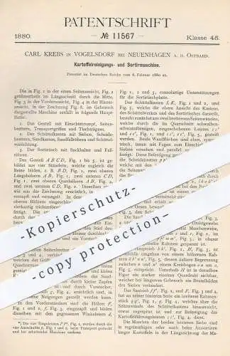 original Patent - Carl Krebs , Vogelsdof / Neuenhagen , 1880 , Kartoffeln reinigen u. sortieren | Landwirtschaft | Ernte